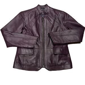 Noora Women's Vintage Lambskin Moto Jacket Eggplant Size L